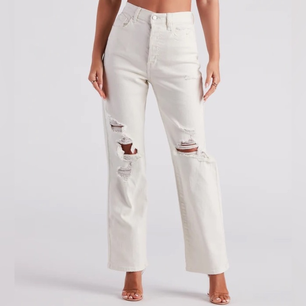 High rise cream boyfriend jeans